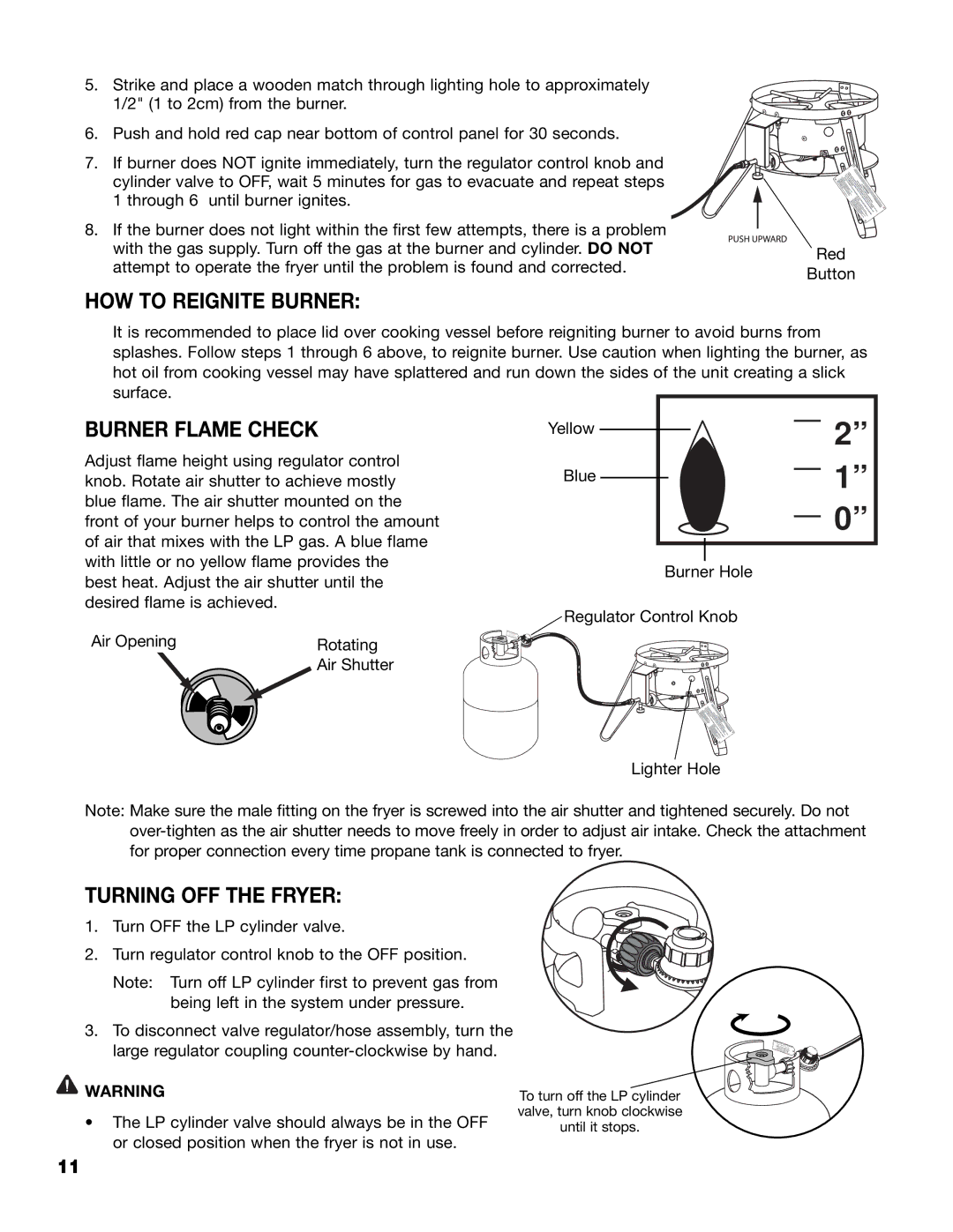 Brinkmann 815-4001-S owner manual HOW to Reignite Burner, Burner Flame Check, Turning OFF the Fryer 