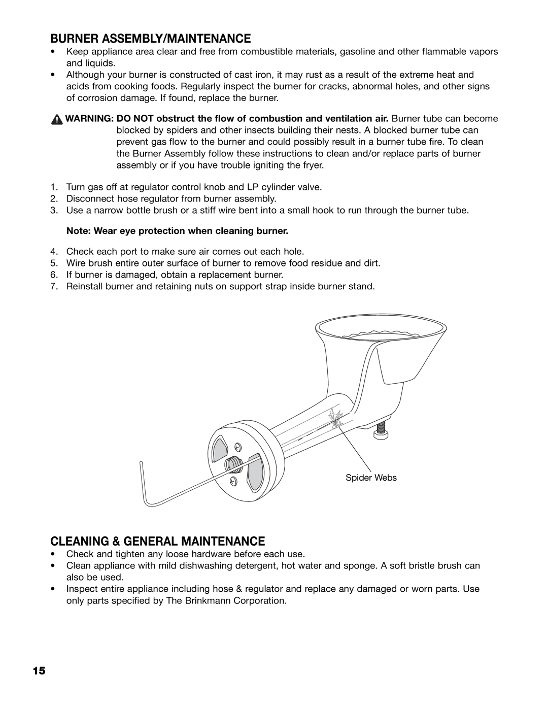 Brinkmann 815-4001-S owner manual Burner ASSEMBLY/MAINTENANCE, Cleaning & General Maintenance 