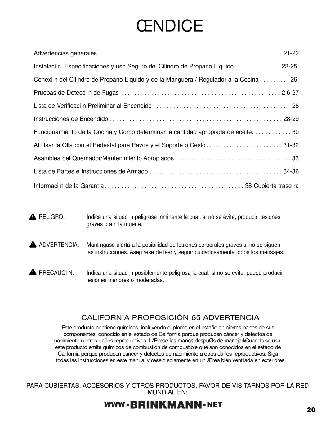 Brinkmann 815-4001-S owner manual Índice 