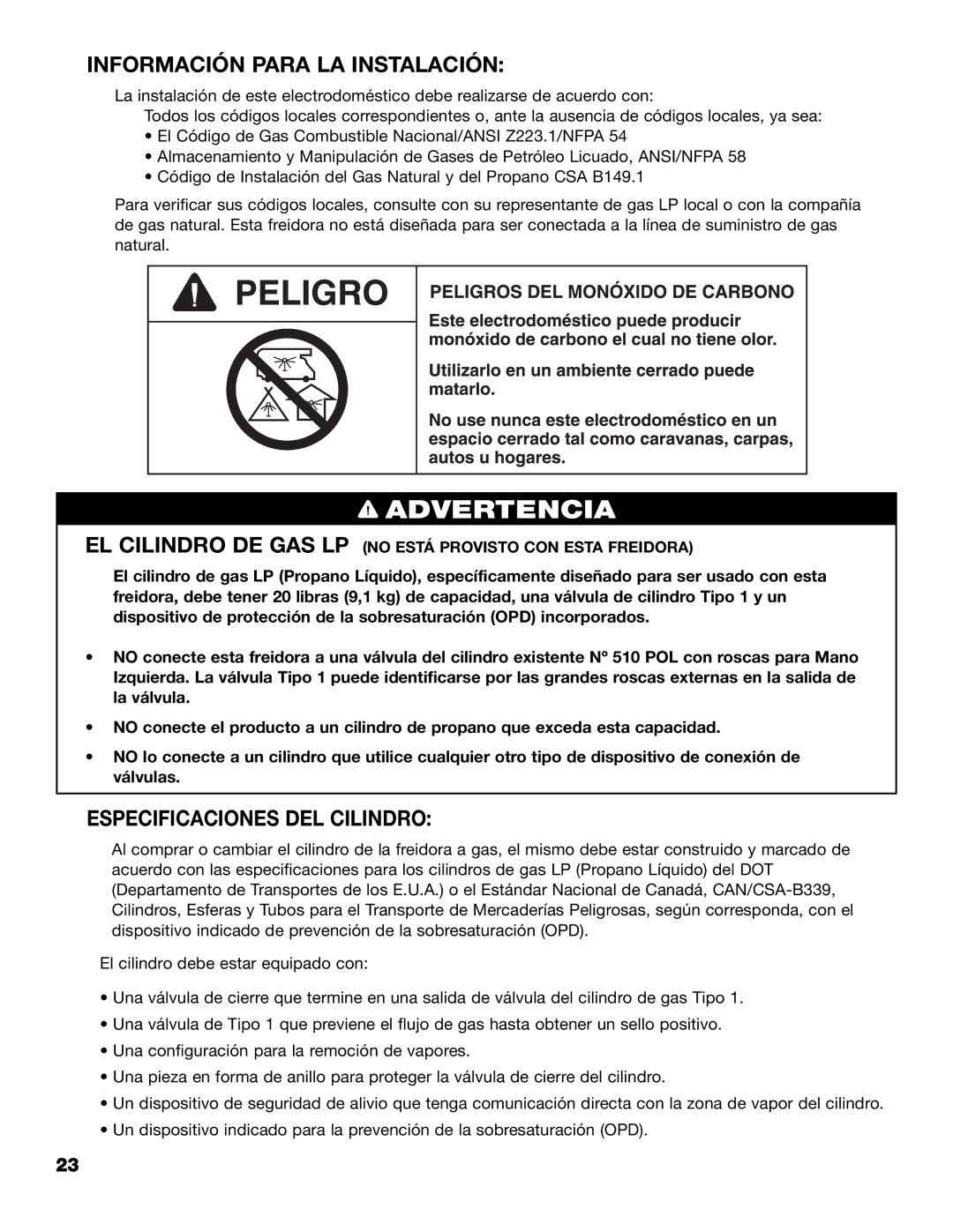 Brinkmann 815-4001-S owner manual Información Para LA Instalación, Especificaciones DEL Cilindro 