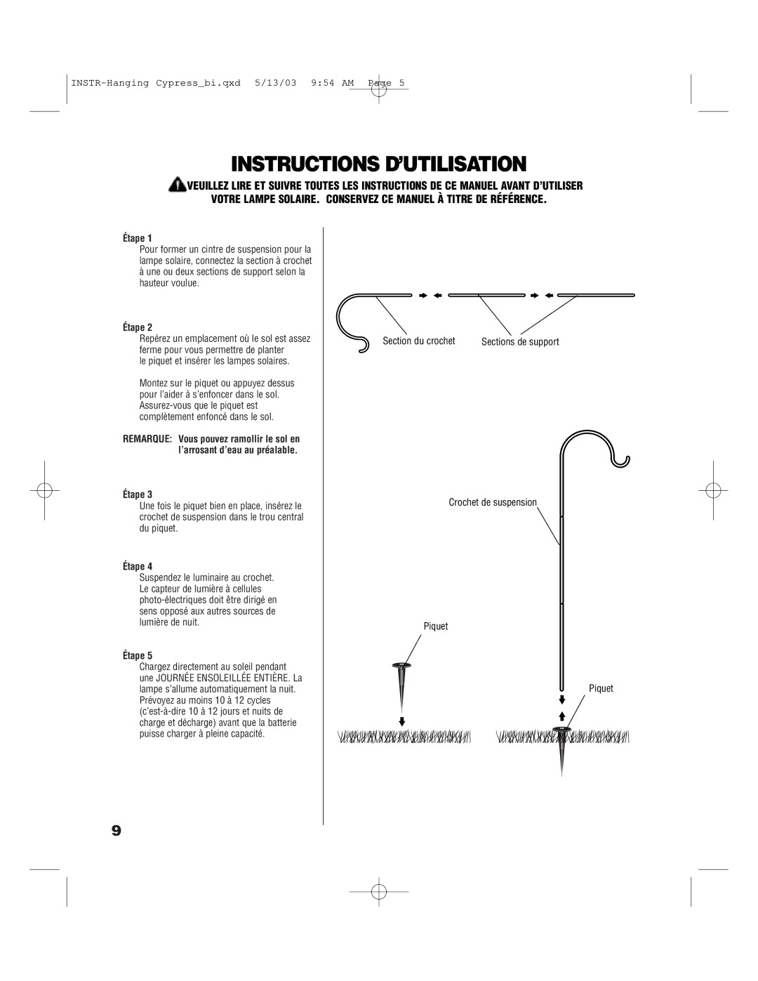 Brinkmann 822-1506-B owner manual Instructions D’UTILISATION, Une ou deux sections de support selon la hauteur voulue 