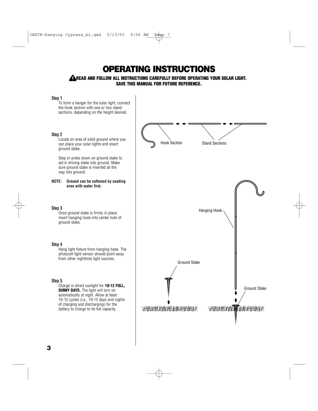 Brinkmann 822-1506-B owner manual Operating Instructions, Hook Section, Hanging Hook Ground Stake 