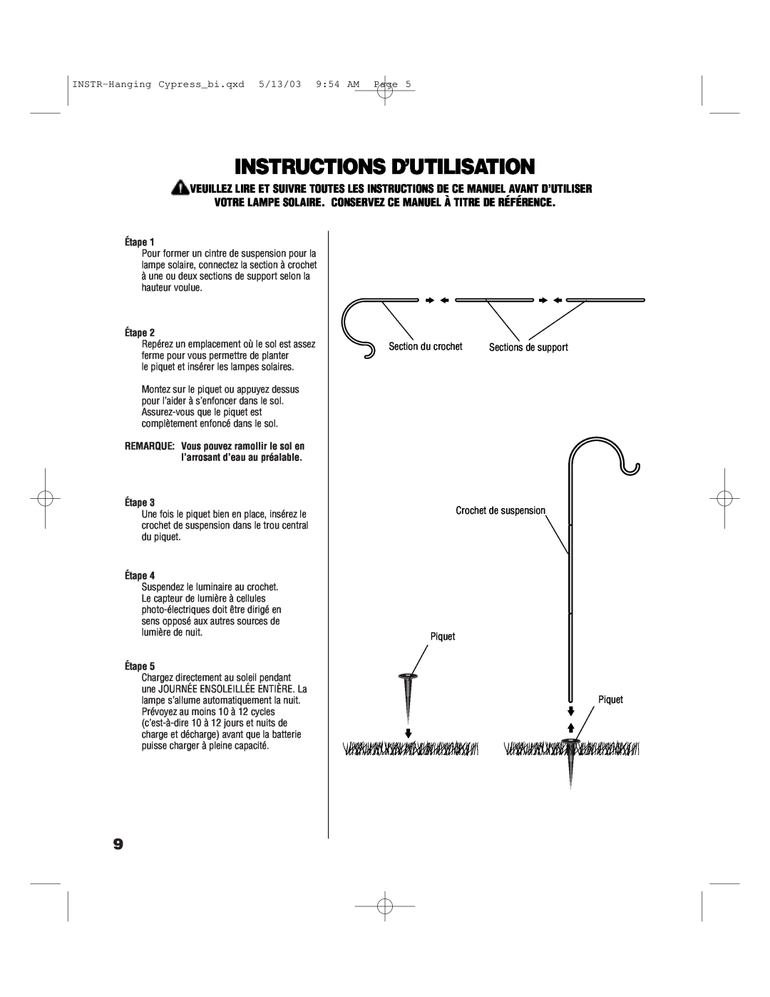 Brinkmann 822-1506-B owner manual Instructions D’Utilisation, Étape, INSTR-Hanging Cypressbi.qxd 5/13/03 954 AM Page 