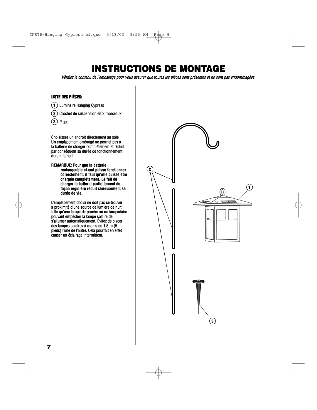 Brinkmann 822-1506-B Instructions De Montage, Liste Des Pièces, INSTR-Hanging Cypressbi.qxd 5/13/03 955 AM Page 
