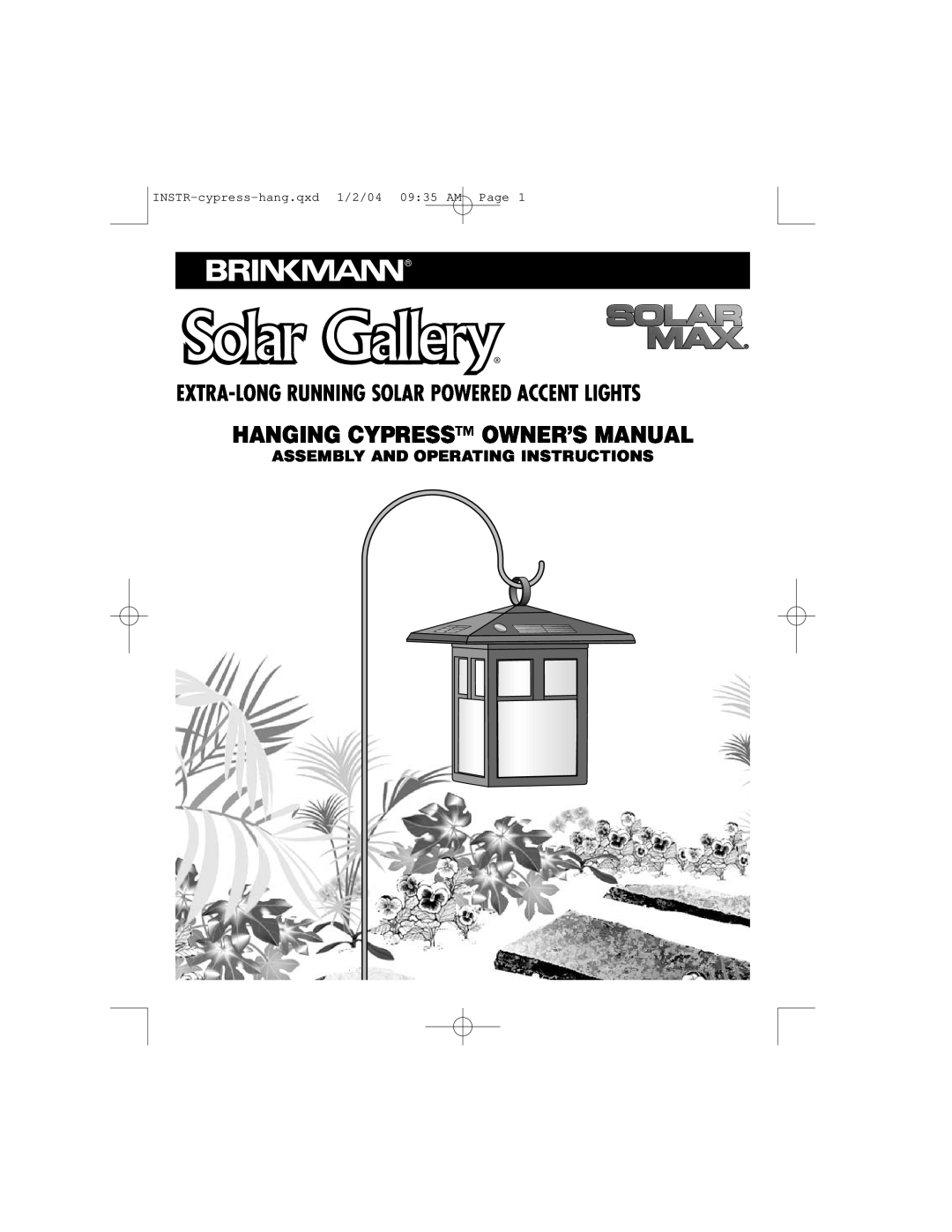 Brinkmann 822-1526-2 owner manual INSTR-cypress-hang.qxd1/2/04 09 35 AM Page, Solar Gallery 