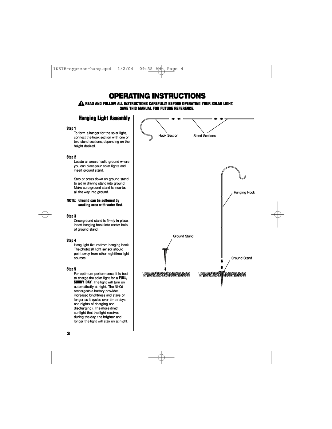 Brinkmann 822-1526-2 Operating Instructions, Hanging Light Assembly, Step, INSTR-cypress-hang.qxd1/2/04 09 35 AM Page 