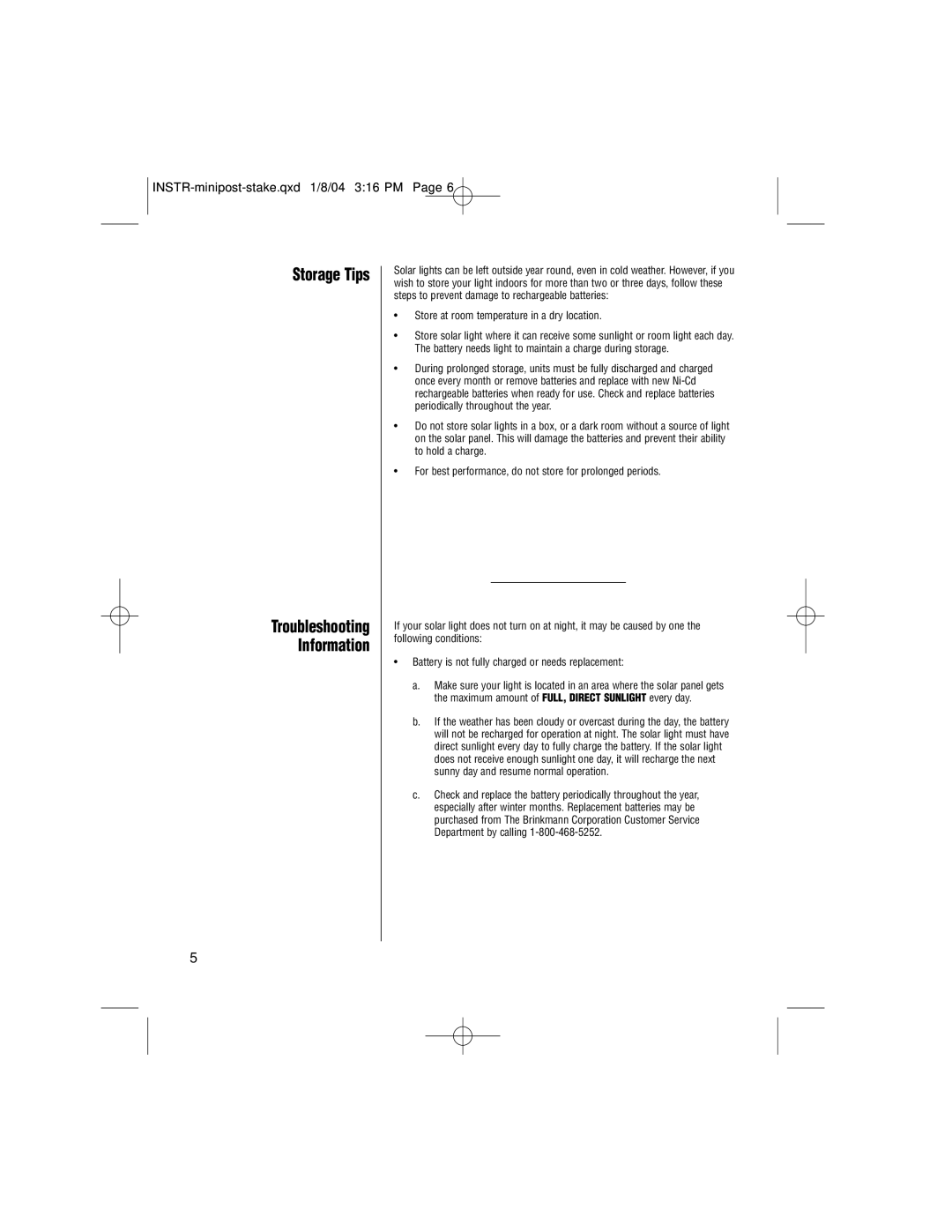 Brinkmann 822-2500-2 owner manual Storage Tips, Troubleshooting Information, Store at room temperature in a dry location 