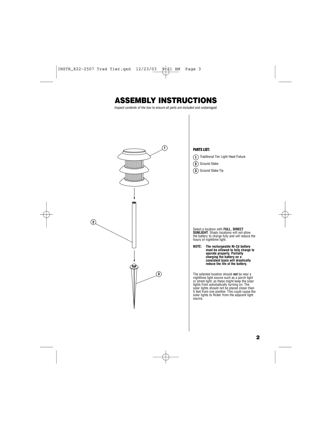 Brinkmann 822-2507-8 owner manual Assembly Instructions, Parts List 