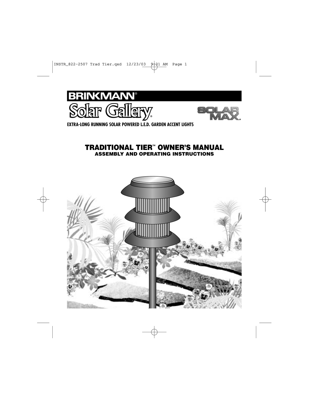 Brinkmann 822-2507-8 owner manual Assembly And Operating Instructions, INSTR 822-2507Trad Tier.qxd 12/23/03 9 31 AM Page 