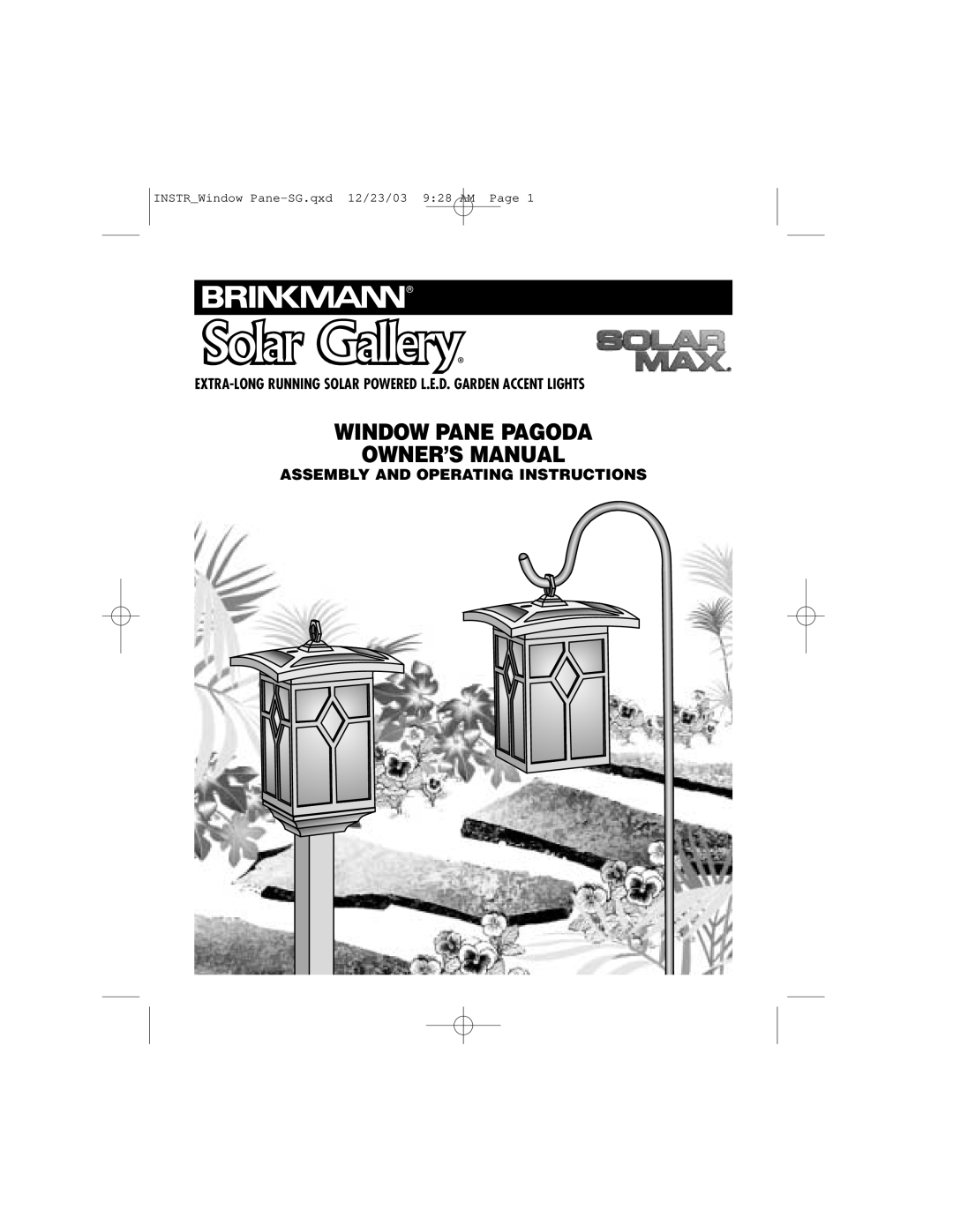 Brinkmann 822-2509-2 owner manual INSTRWindow Pane-SG.qxd 12/23/03 928 AM Page, Assembly And Operating Instructions 
