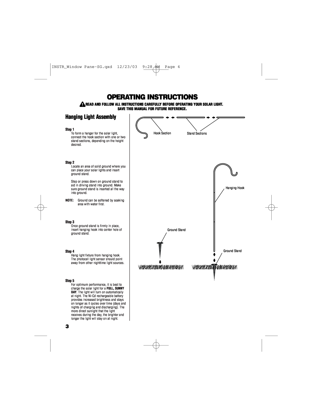 Brinkmann 822-2509-2 Operating Instructions, Hanging Light Assembly, Step, INSTRWindow Pane-SG.qxd 12/23/03 928 AM Page 