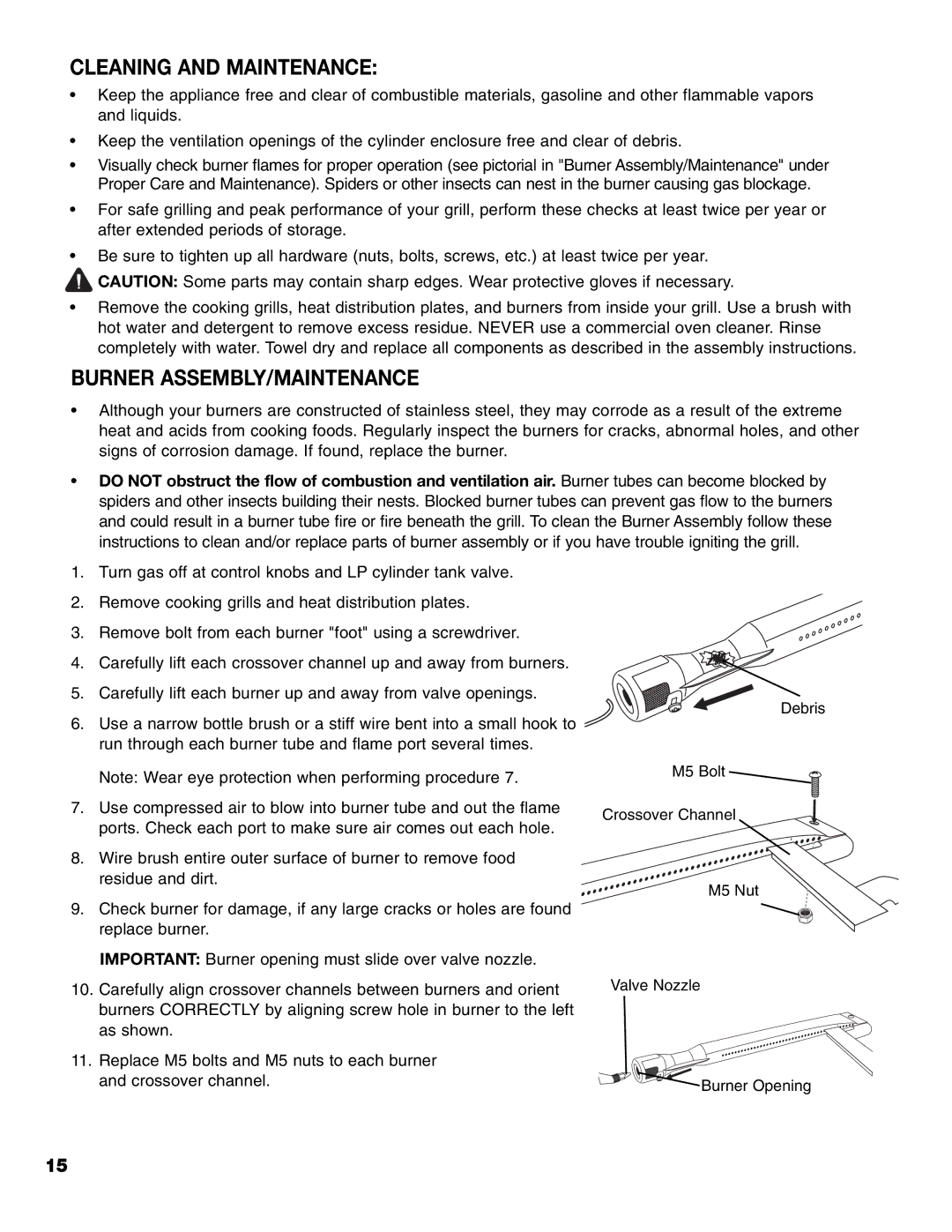 Brinkmann 8300 owner manual Cleaning and Maintenance, Burner ASSEMBLY/MAINTENANCE 