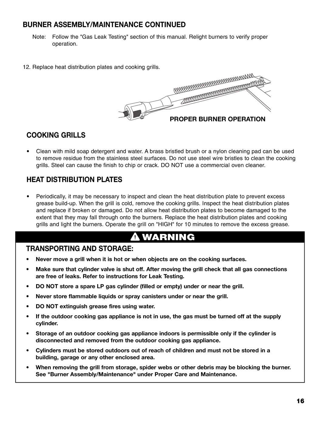 Brinkmann 8300 owner manual Cooking Grills, Heat Distribution Plates, Transporting and Storage 