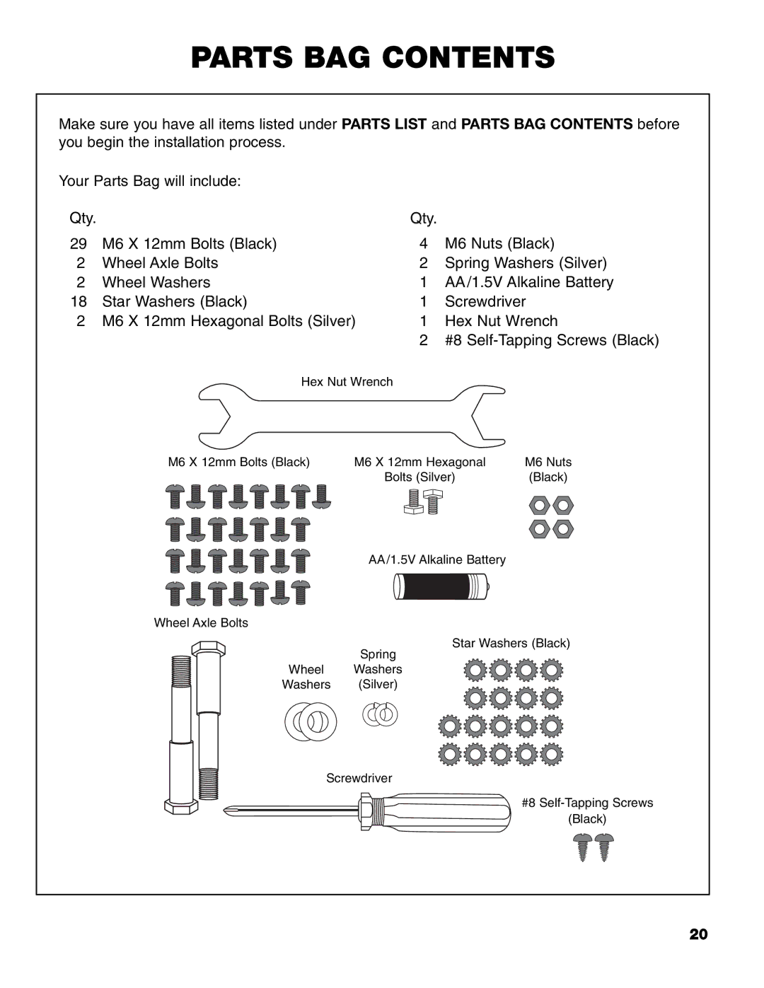 Brinkmann 8300 owner manual Parts BAG Contents 