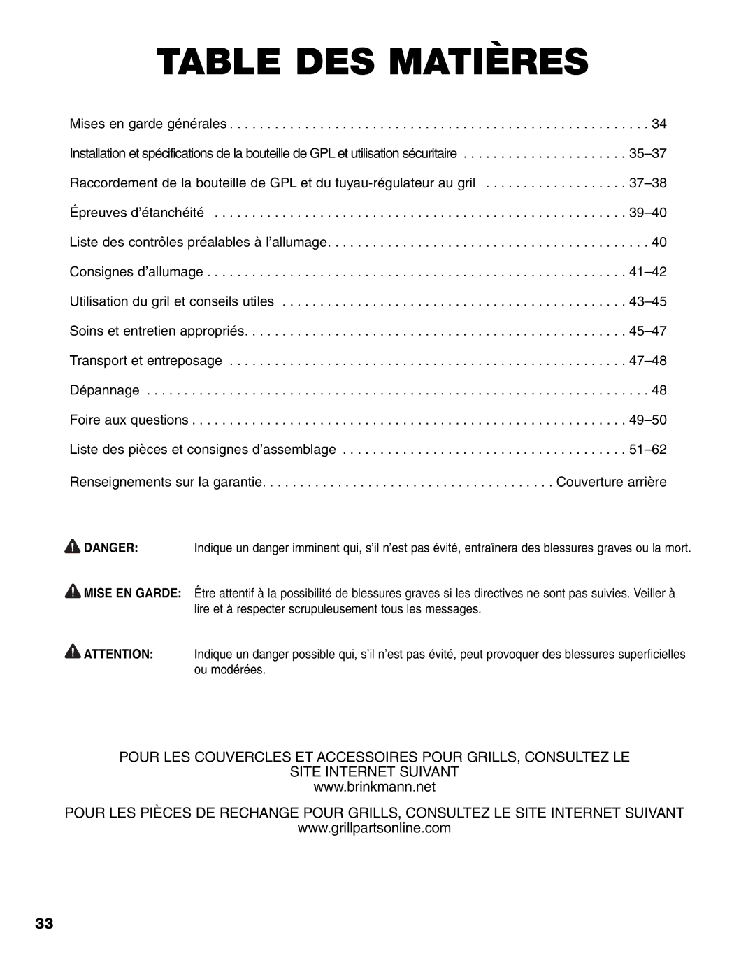 Brinkmann 8300 owner manual Table DES Matières 