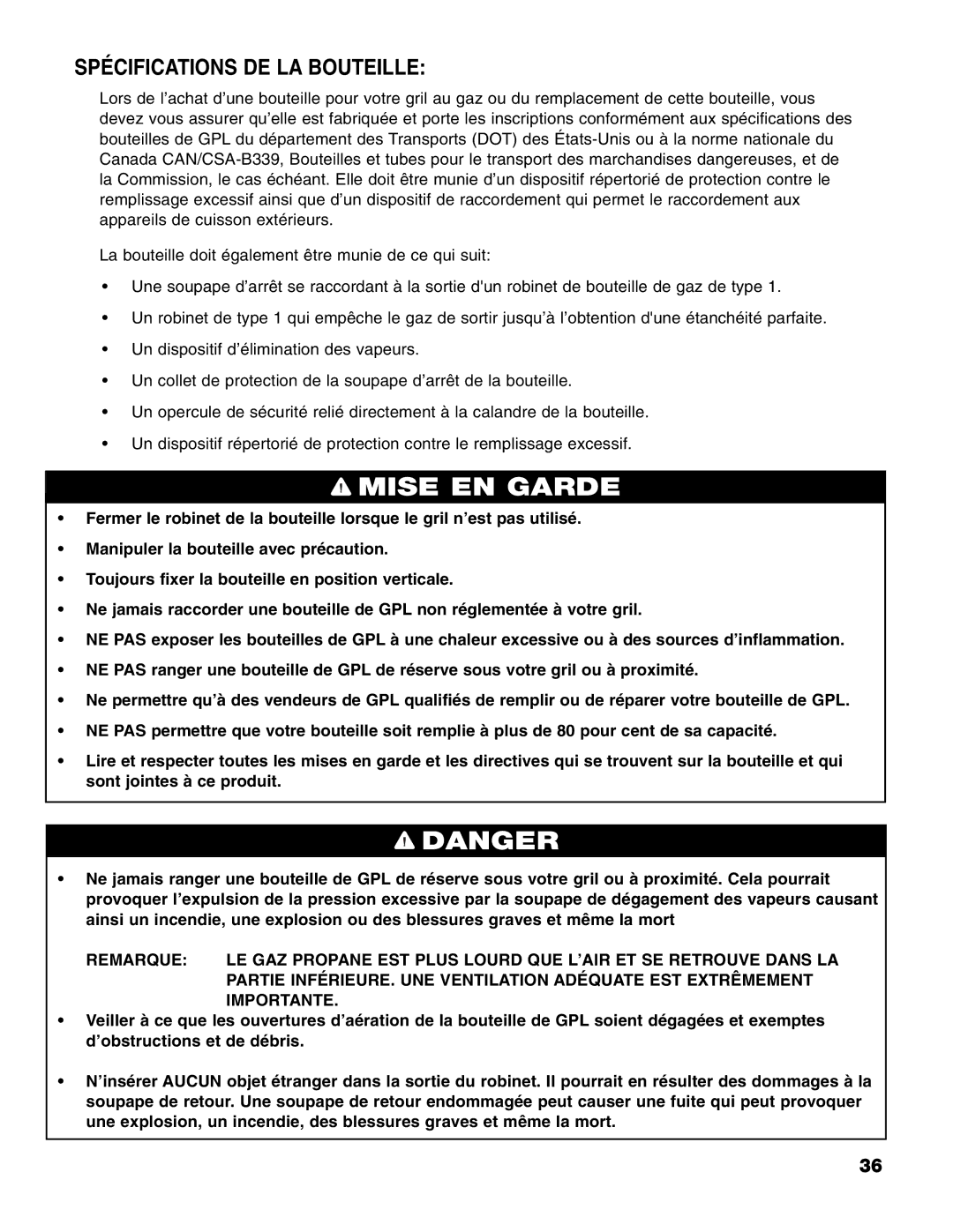 Brinkmann 8300 owner manual Spécifications DE LA Bouteille 