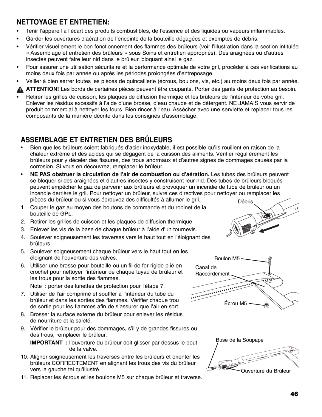 Brinkmann 8300 owner manual Nettoyage ET Entretien, Assemblage ET Entretien DES Brûleurs 