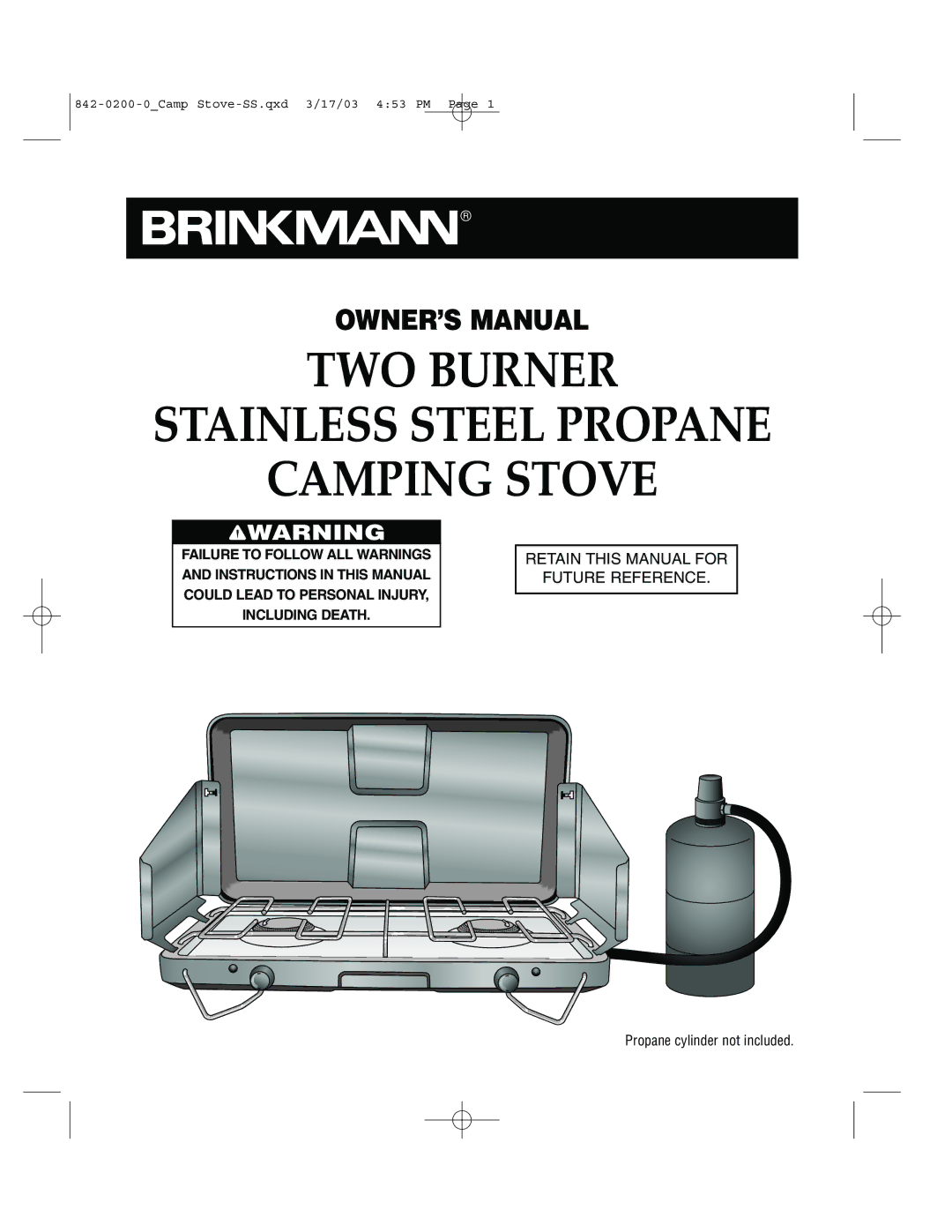 Brinkmann 842-0200-0 owner manual TWO Burner Stainless Steel Propane Camping Stove 