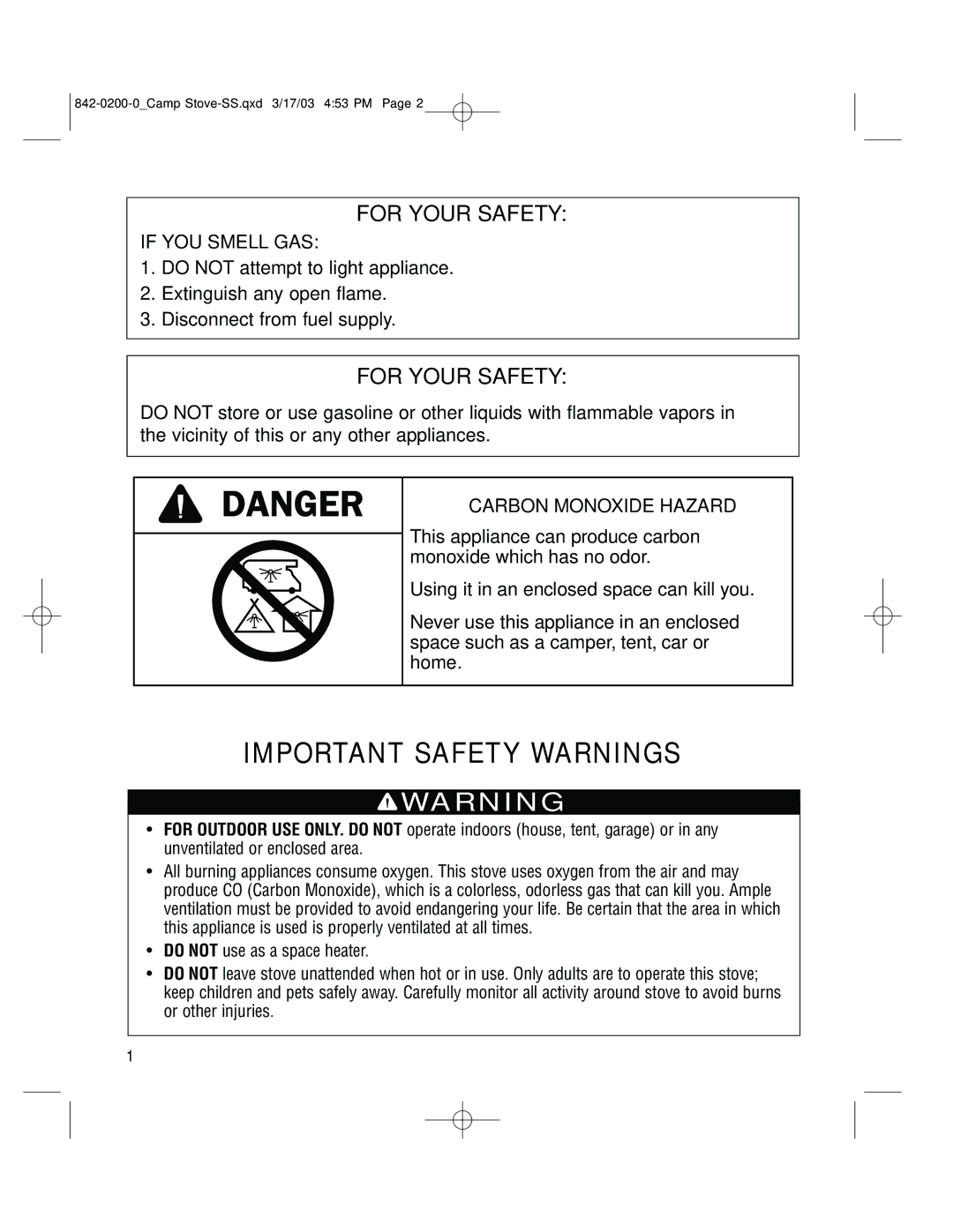 Brinkmann 842-0200-0 owner manual Important Safety Warnings, For Your Safety 