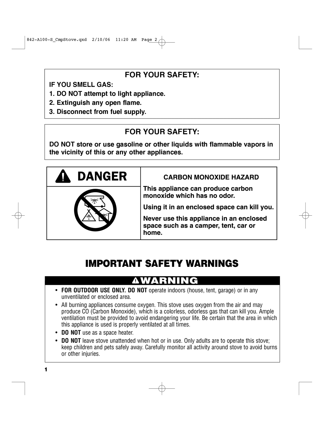 Brinkmann 842-A100-S owner manual Important Safety Warnings, For Your Safety 