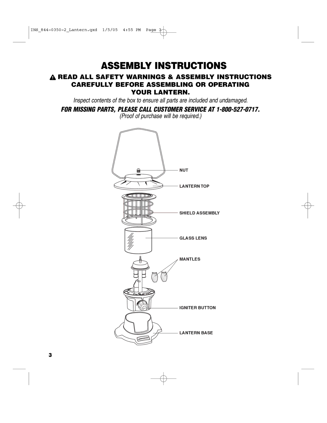 Brinkmann 844-0350-2, 844-0350-0, 844-0350-S Assembly Instructions, For Missing PARTS, Please Call Customer Service AT 