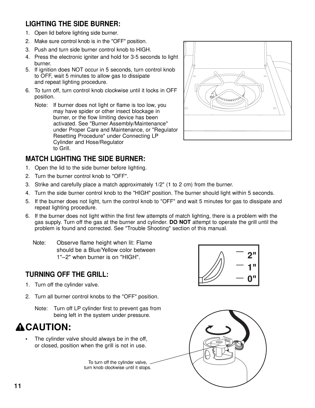 Brinkmann 8445 owner manual Match Lighting the Side Burner, Turning OFF the Grill 