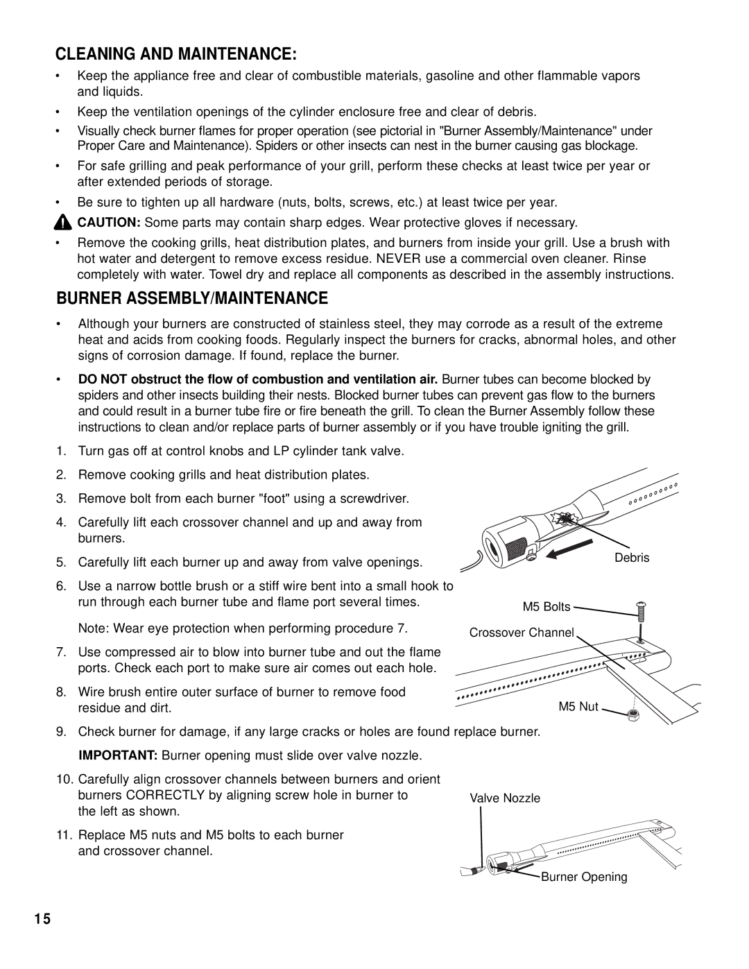 Brinkmann 8445 owner manual Cleaning and Maintenance, Burner ASSEMBLY/MAINTENANCE 