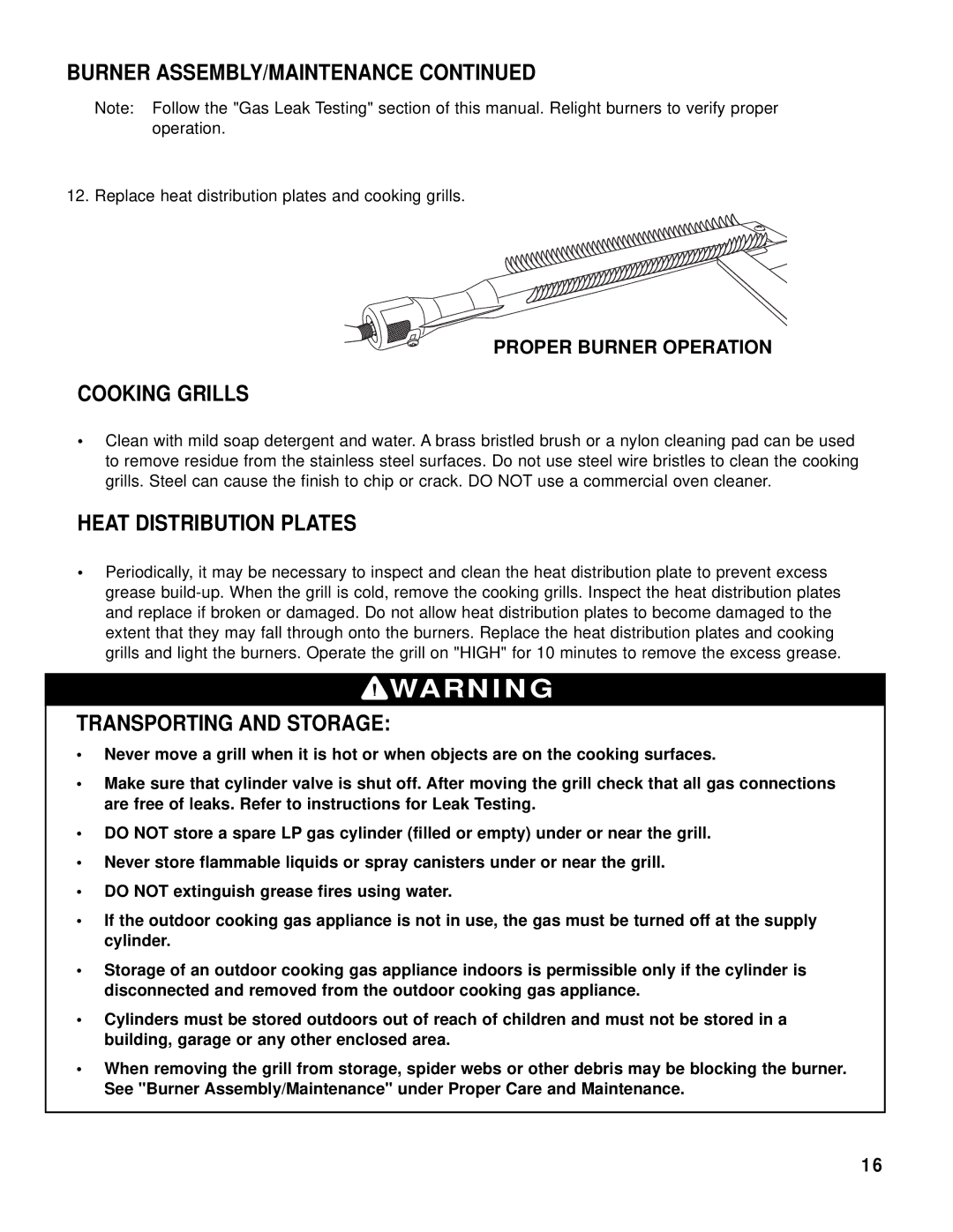 Brinkmann 8445 owner manual Cooking Grills, Heat Distribution Plates, Transporting and Storage 