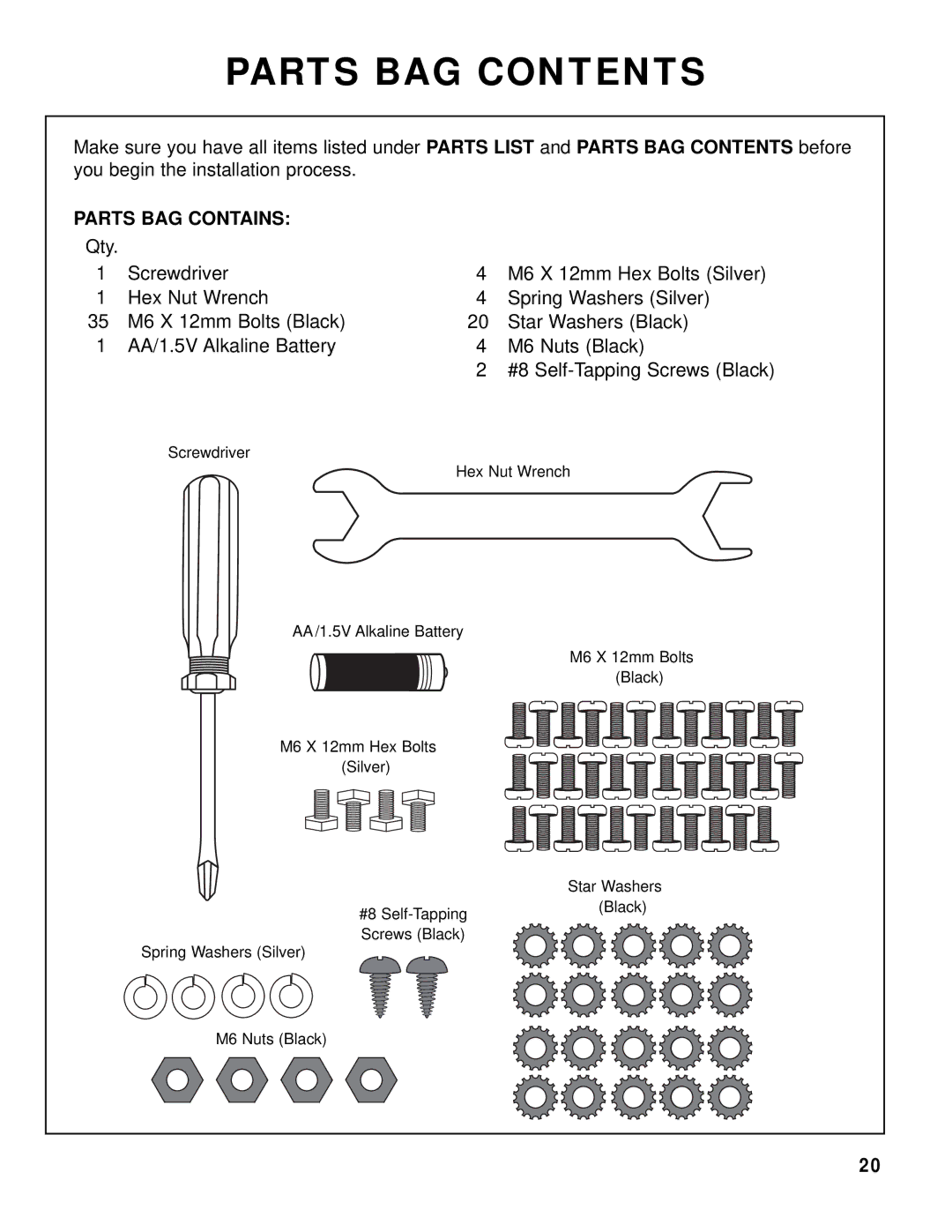 Brinkmann 8445 owner manual Parts BAG Contents 