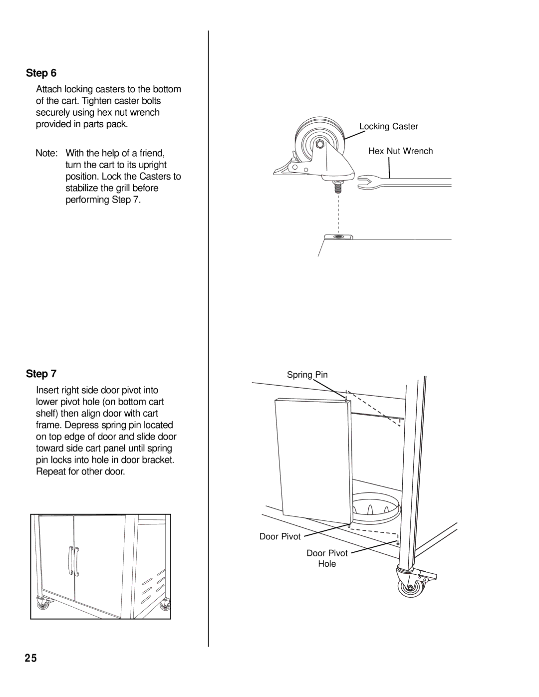 Brinkmann 8445 owner manual Locking Caster Hex Nut Wrench Spring Pin Door Pivot Hole 