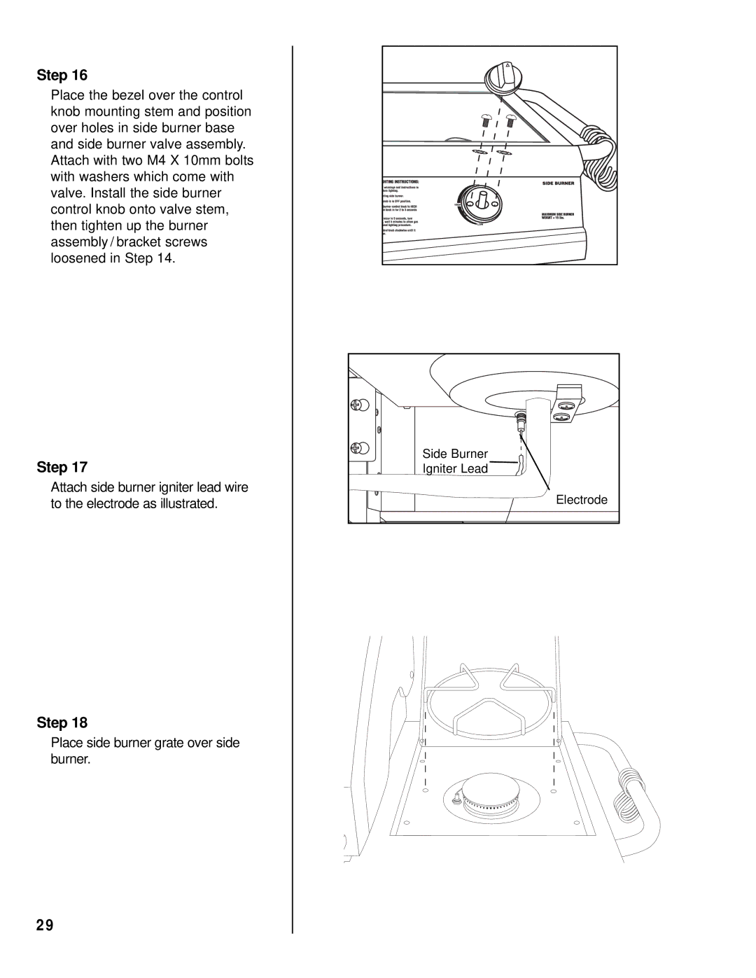 Brinkmann 8445 owner manual Place side burner grate over side burner 