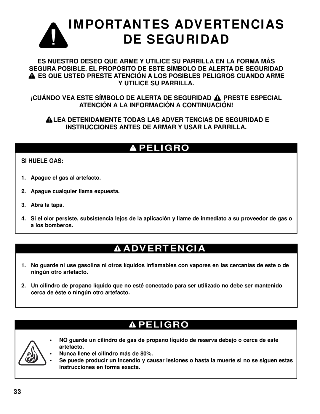 Brinkmann 8445 owner manual Importantes Advertencias DE Seguridad, Peligro 