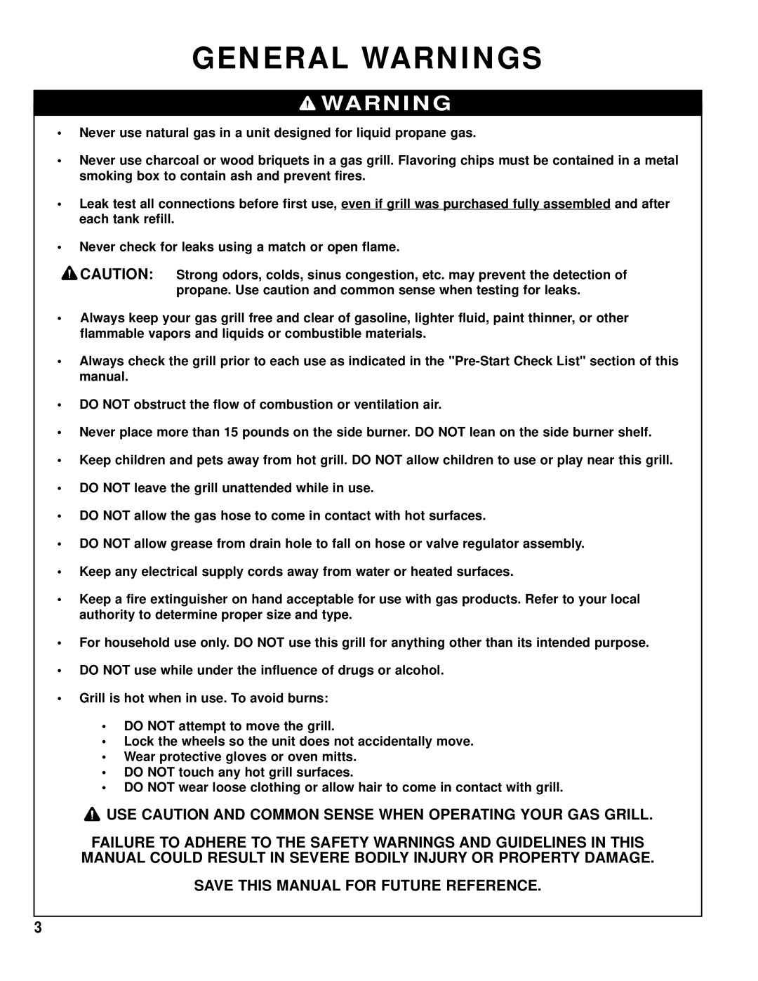 Brinkmann 8445 owner manual General Warnings 