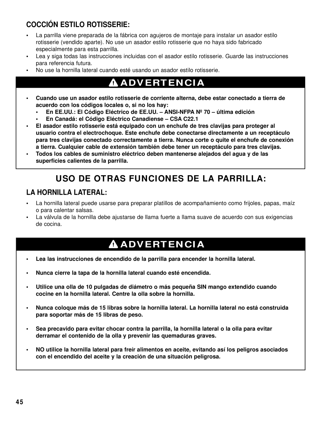 Brinkmann 8445 owner manual Cocción Estilo Rotisserie, LA Hornilla Lateral 