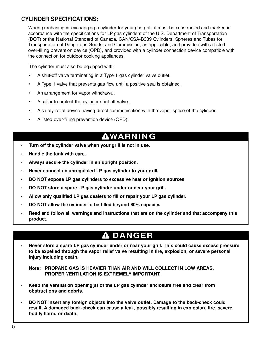 Brinkmann 8445 owner manual Cylinder Specifications 