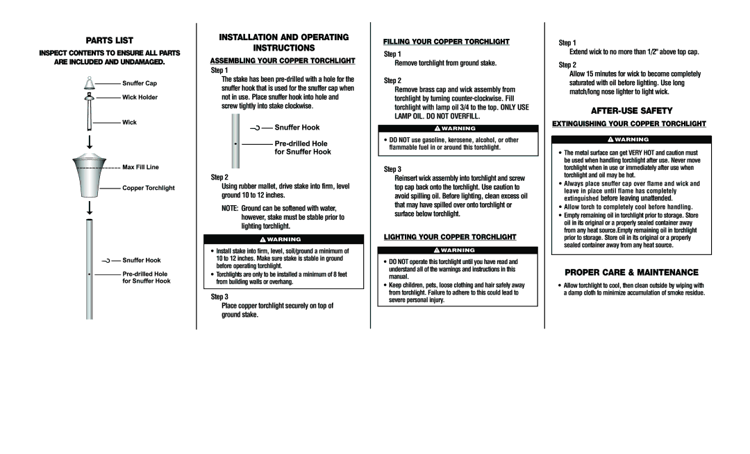 Brinkmann 882-0650-0 Parts List, Installation and Operating Instructions, AFTER-USE Safety, Proper Care & Maintenance 