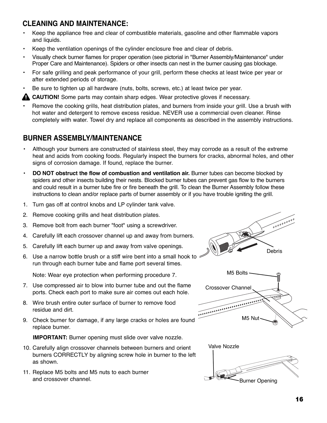 Brinkmann 9620 owner manual Cleaning and Maintenance, Burner ASSEMBLY/MAINTENANCE 