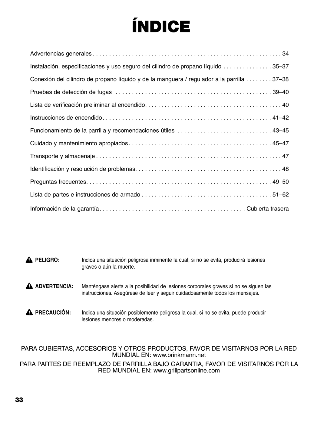 Brinkmann 9620 owner manual Índice 