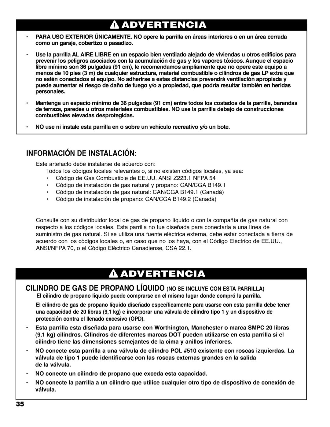 Brinkmann 9620 owner manual Información DE Instalación 