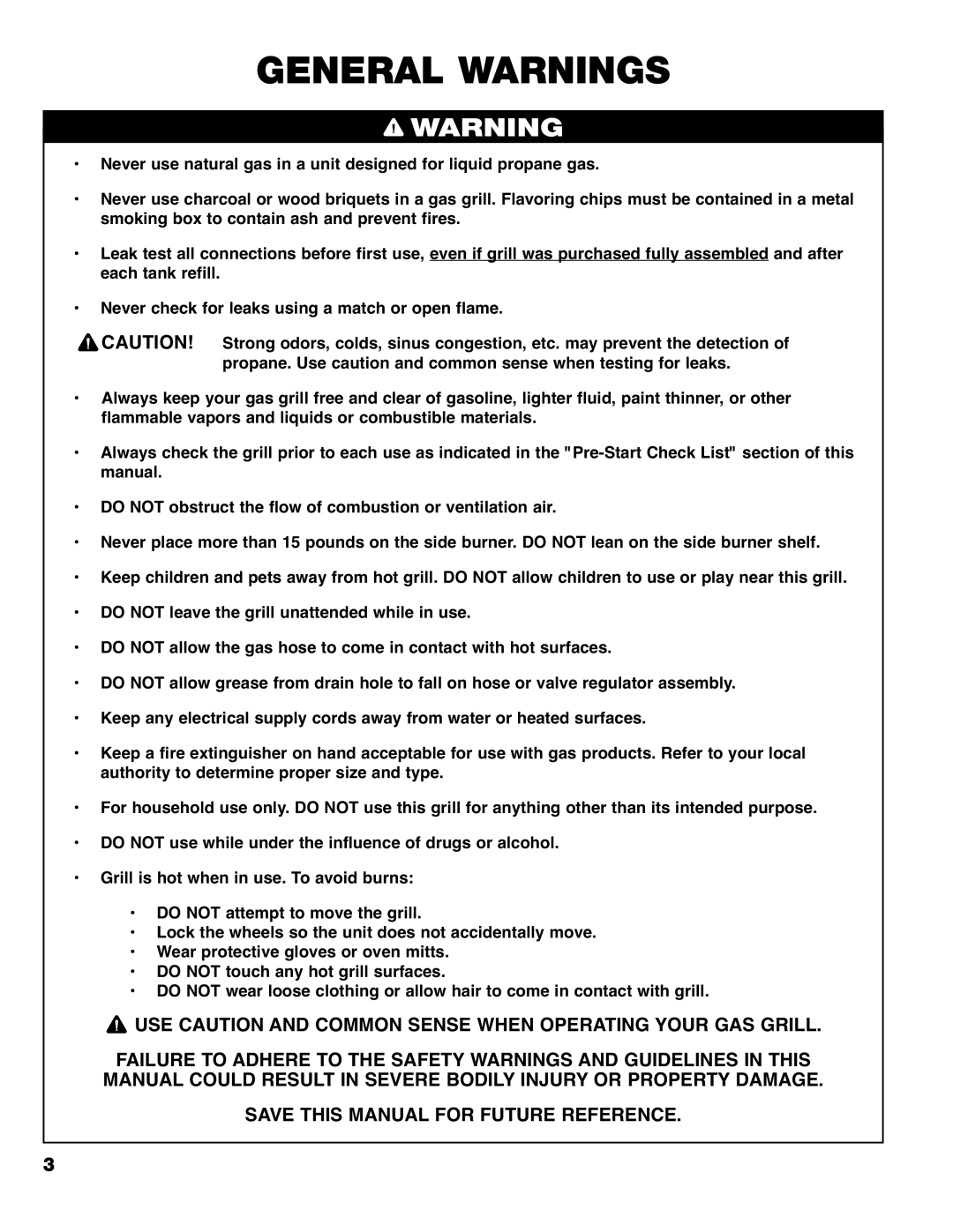 Brinkmann 9620 owner manual General Warnings 