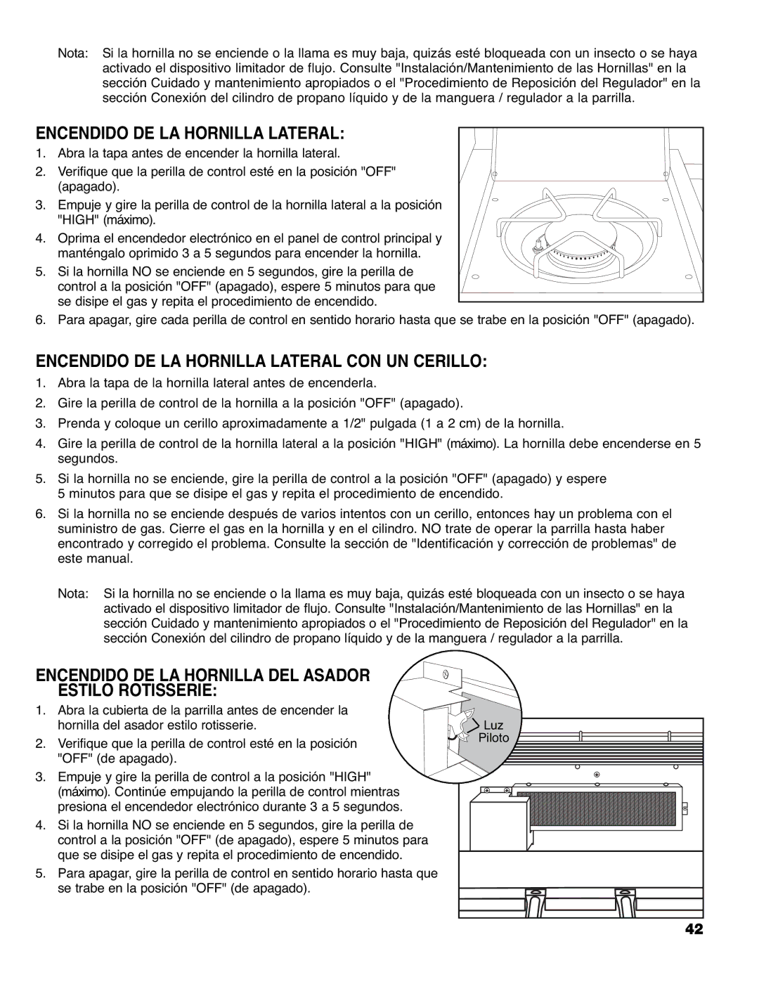 Brinkmann 9620 Encendido DE LA Hornilla Lateral CON UN Cerillo, Encendido DE LA Hornilla DEL Asador Estilo Rotisserie 