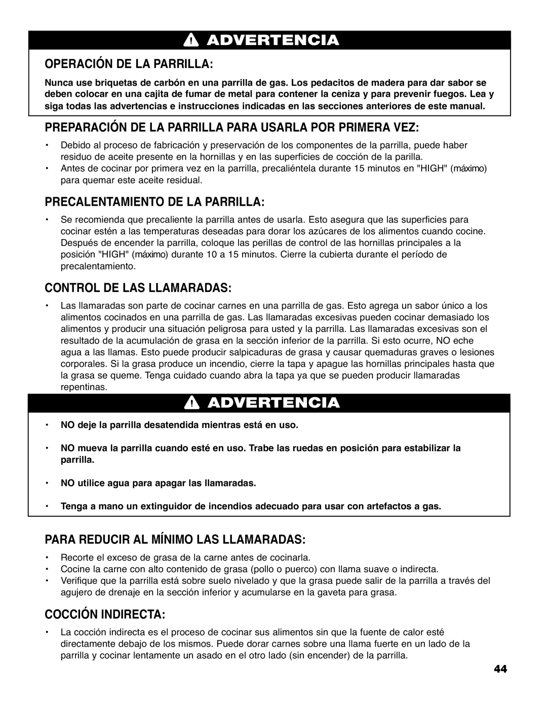 Brinkmann 9620 Operación DE LA Parrilla, Preparación DE LA Parrilla Para Usarla POR Primera VEZ, Control DE LAS Llamaradas 