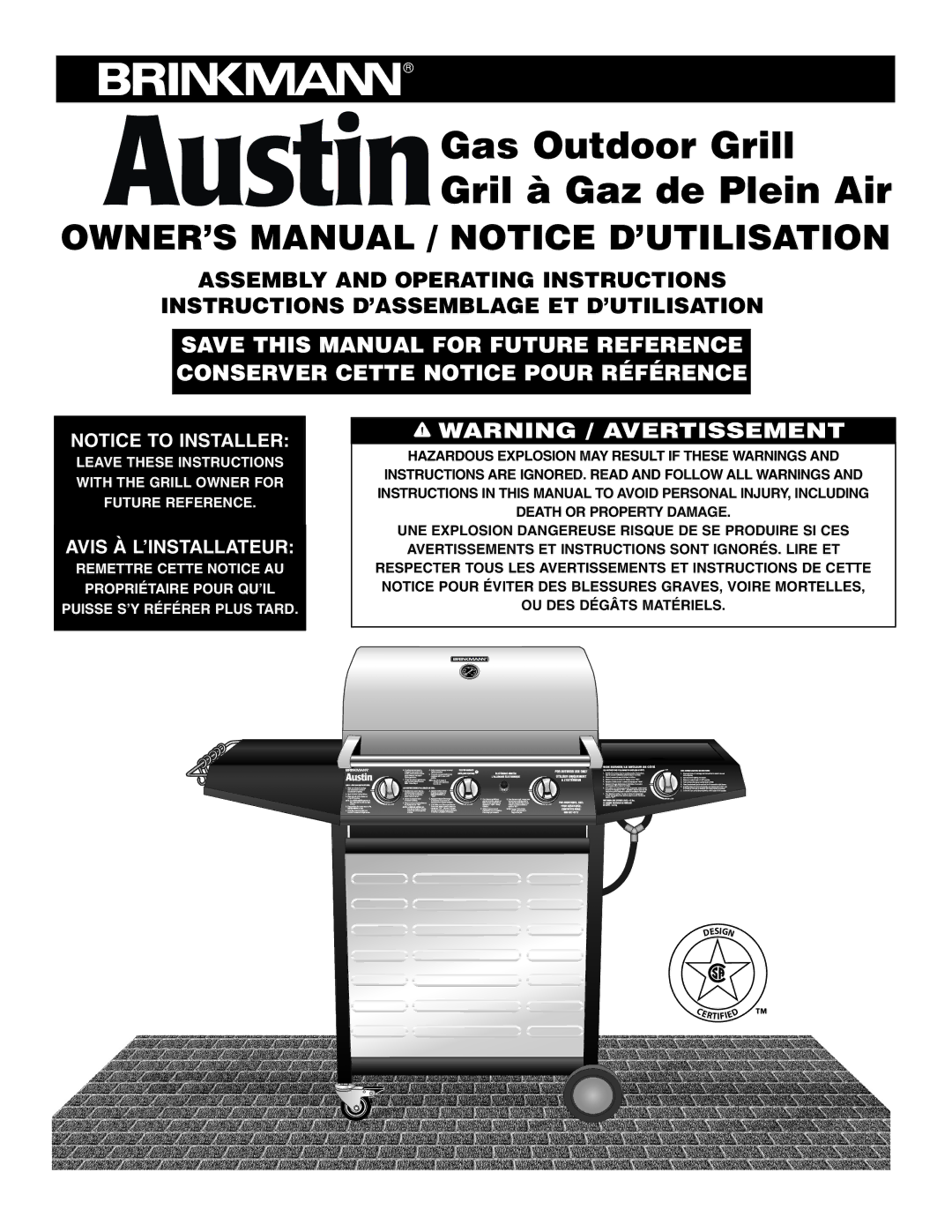 Brinkmann Austin owner manual Gas Outdoor Grill Gril à Gaz de Plein Air 