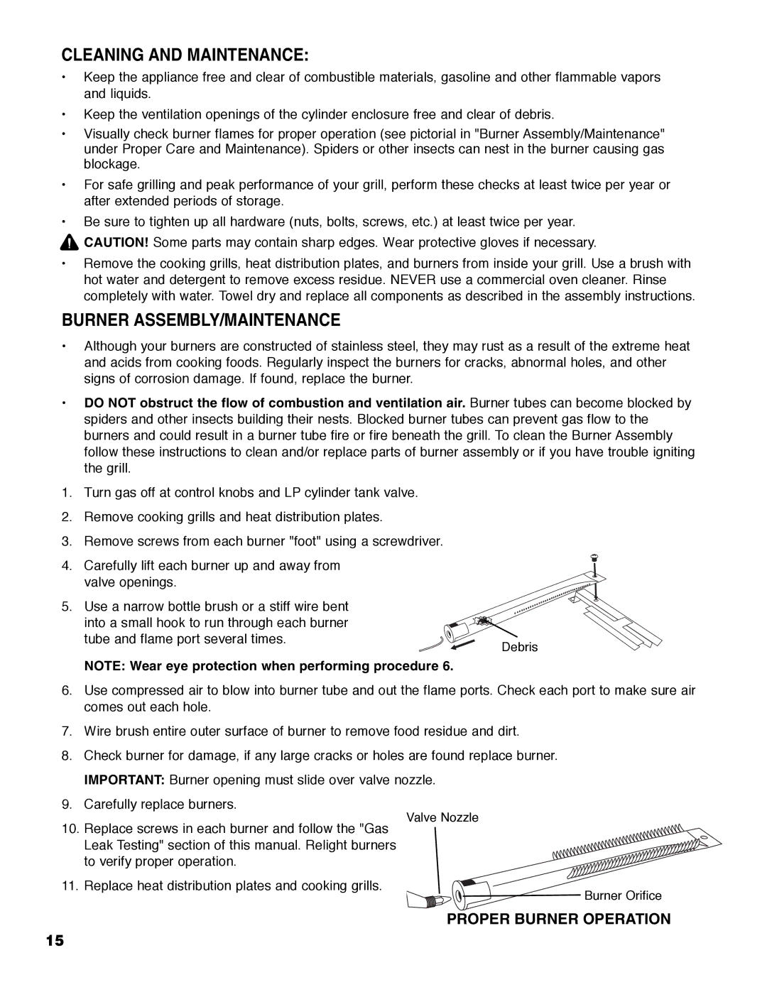 Brinkmann Austin owner manual Cleaning and Maintenance, Burner ASSEMBLY/MAINTENANCE 