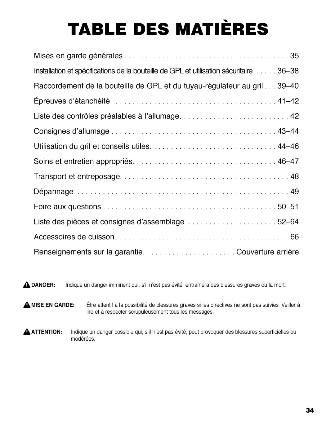 Brinkmann Austin owner manual Table DES Matières 