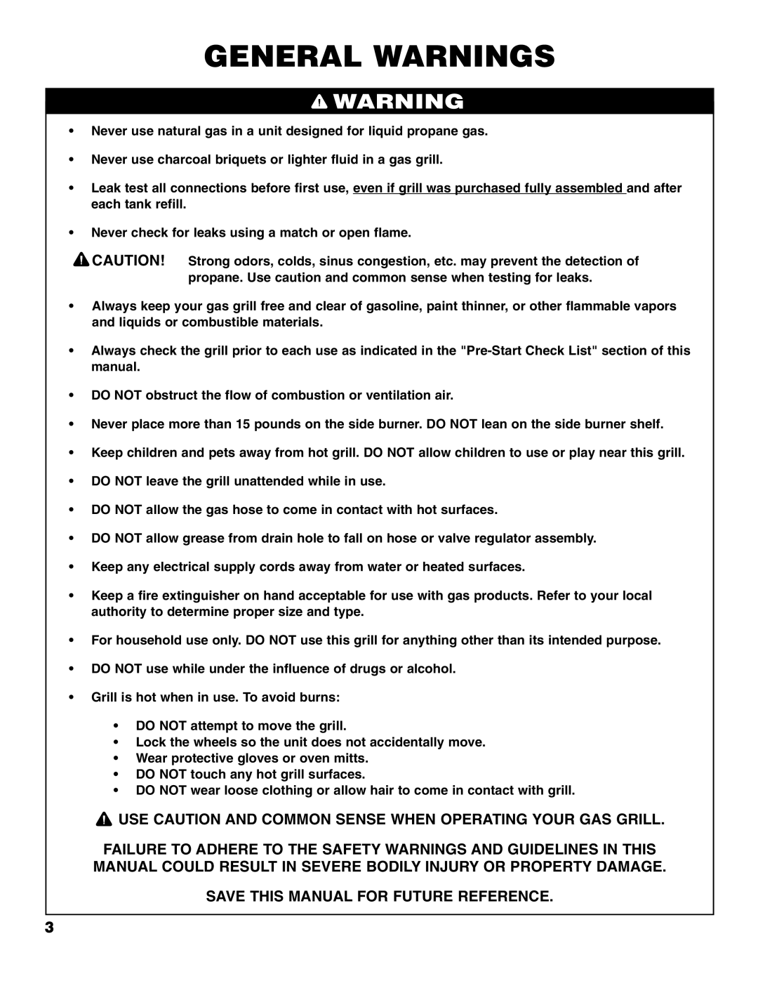 Brinkmann Austin owner manual General Warnings 