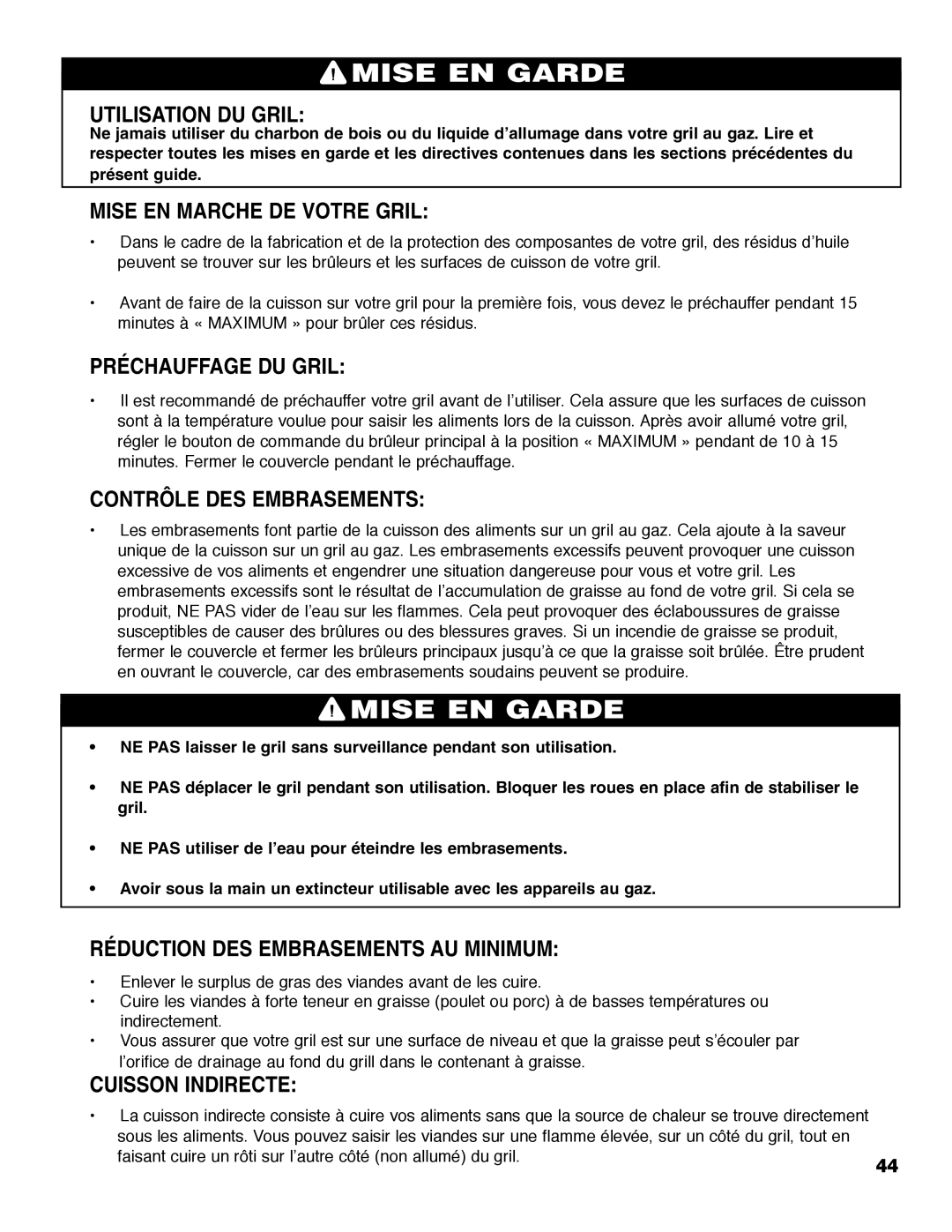 Brinkmann Austin Utilisation DU Gril, Mise EN Marche DE Votre Gril, Préchauffage DU Gril, Contrôle DES Embrasements 