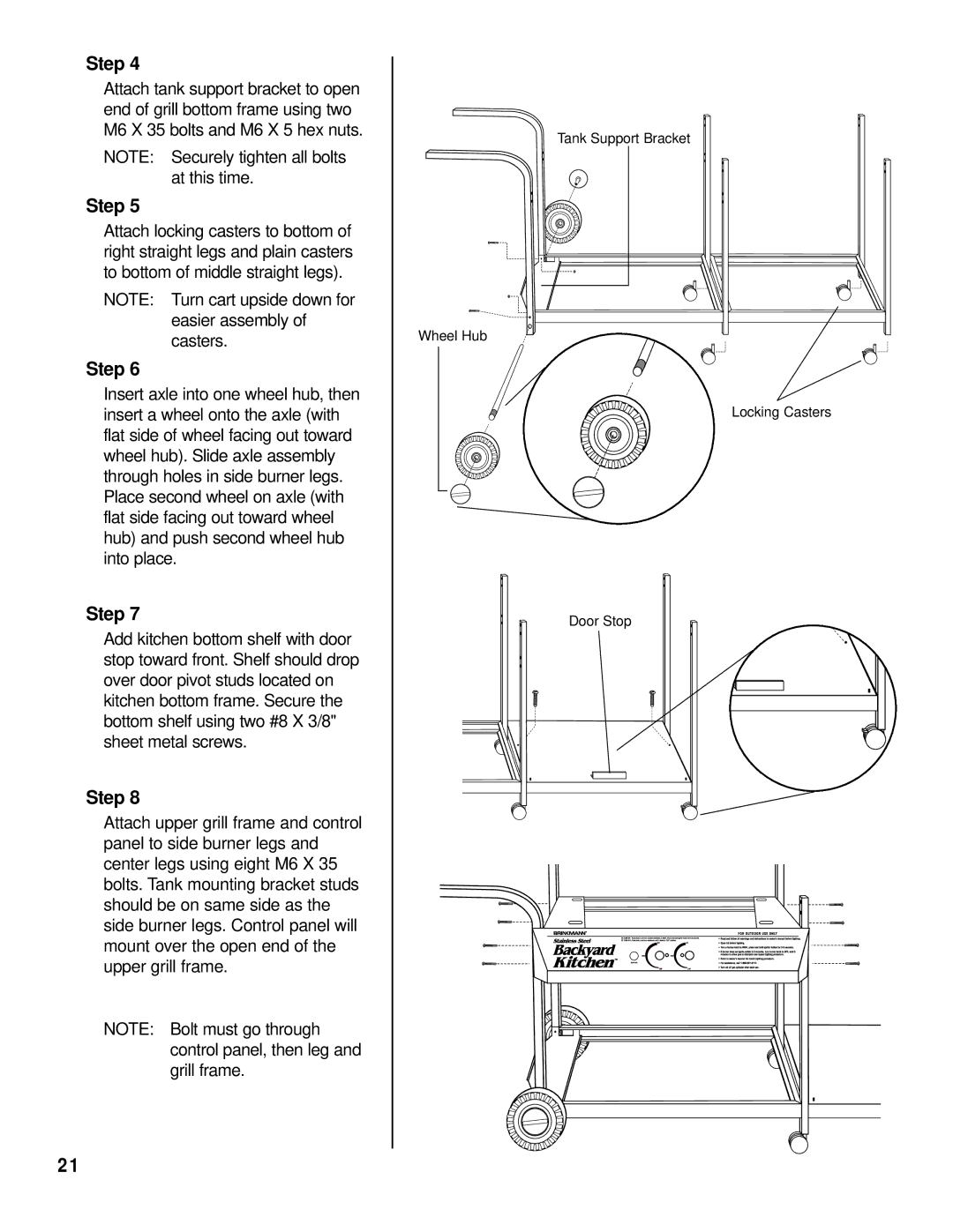 Brinkmann Backyard Kitchen owner manual Casters 