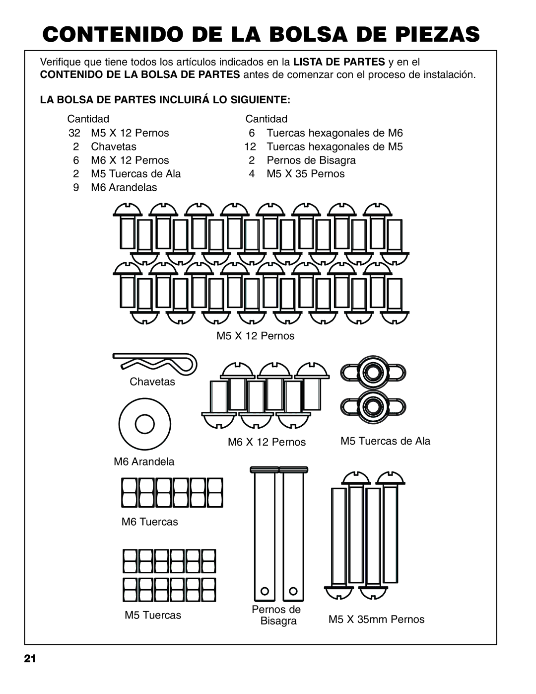 Brinkmann Charcoal Grill owner manual Contenido DE LA Bolsa DE Piezas, LA Bolsa DE Partes Incluirá LO Siguiente 