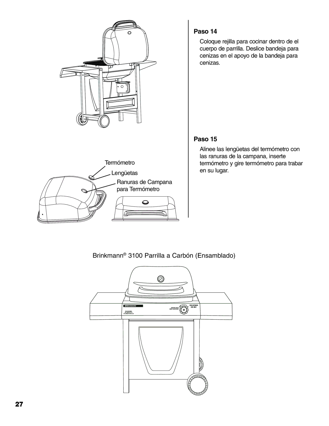 Brinkmann Charcoal Grill owner manual Brinkmann 3100 Parrilla a Carbón Ensamblado 